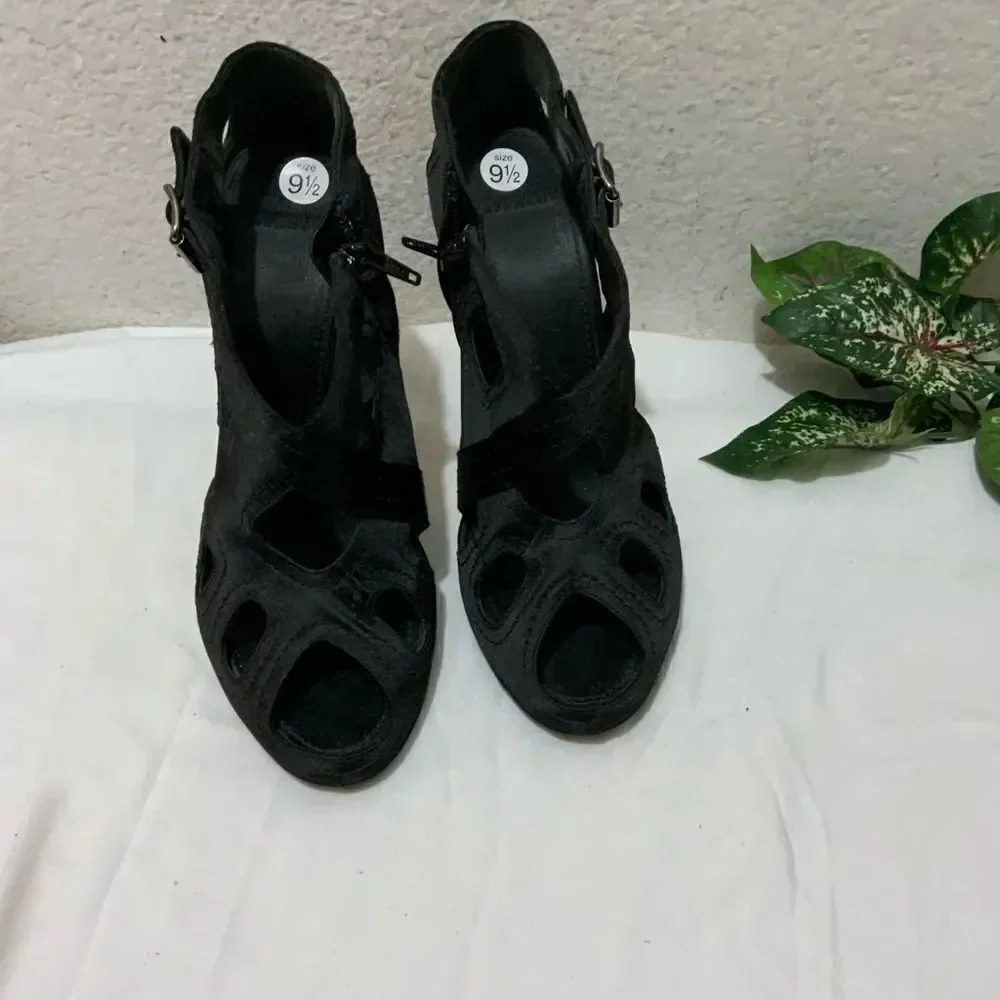 Givenchy Womens Side Zip Stiletto Peep Toe Satin Cut Out Sandals Black Size 40